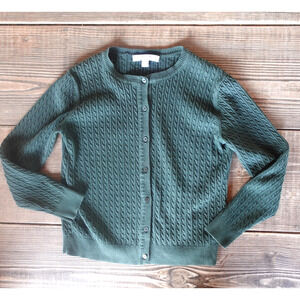 Y2K Brooks Brothers Sweater Womens Large Forest Green Cable Knit Cardigan Crop
